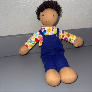 Lovevery Quinn Doll Plush Organic Montessori Toy Polka Dot Shirt Overalls